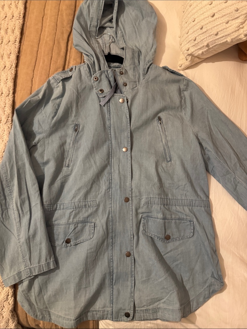 Light Chambray Hooded Utility Jacket for Women
